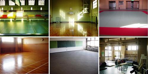 上段左から、第1体育室、第2体育室、第1武道室、第2武道室、研修室、トレーニング室　