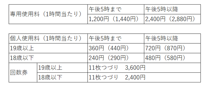 弓道場料金表
