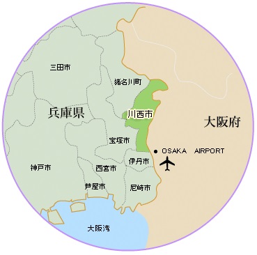 川西市の位置拡大地図