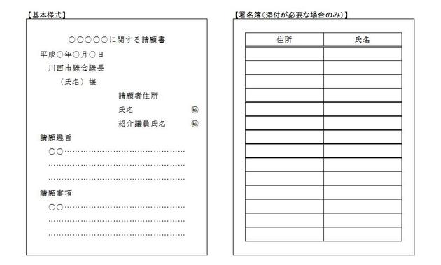 請願書／基本書式・署名簿