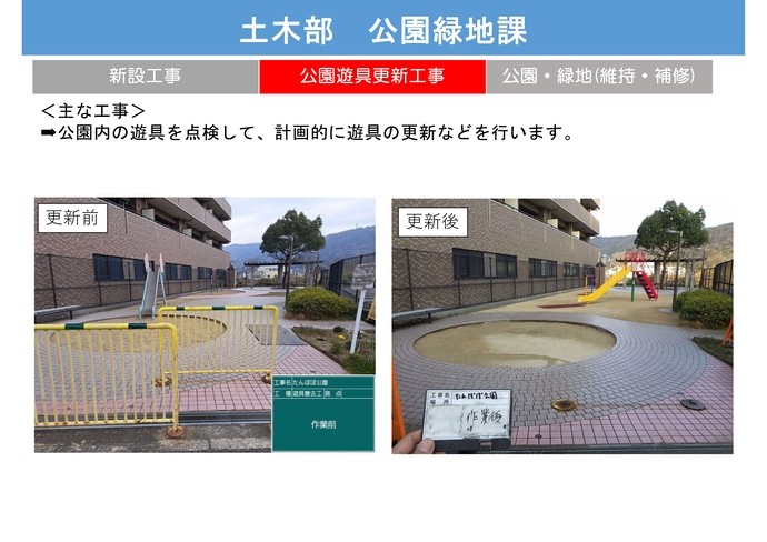 公園緑地課、遊具更新、写真