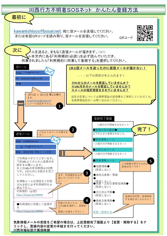 川西行方不明者SOSネット　かんたん登録方法