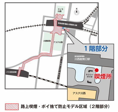 川西市喫煙所の位置図