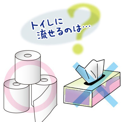 下水道に流せるのはトイレットペーパーだけです。普通のティッシュペーパーは流せません。